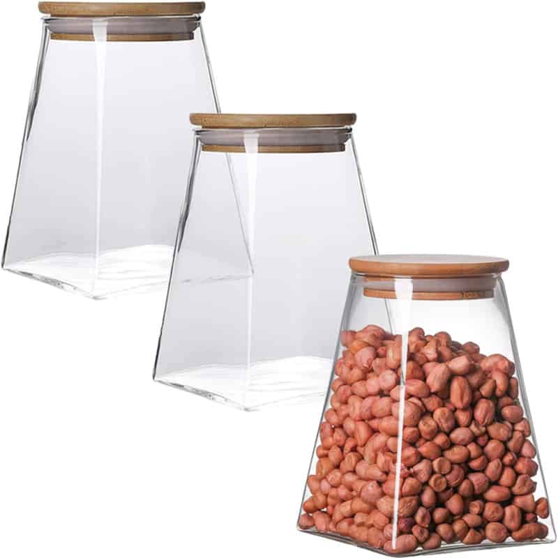 Set 3 recipiente depozitare alimente cu capac bambus