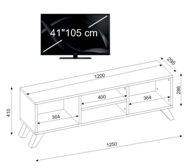 Comodă televizor cu Rafturi pe 3 niveluri, 125 x 29.5 x 41, Alb, UnicUtil - imagine 7