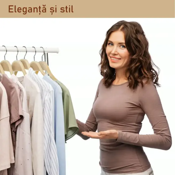 Set umerase din lemn cu margini de cauciuc anti-alunecare, bară pentru pantaloni, natur, UUUM09 - imagine 5