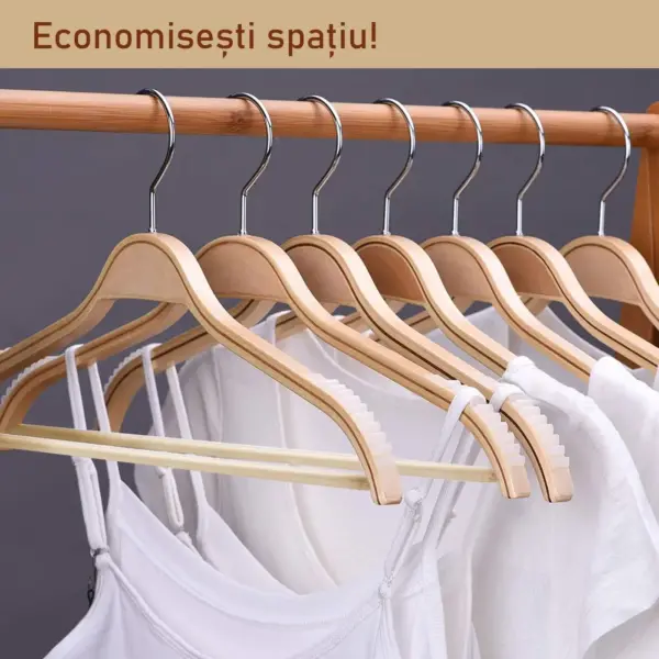 Set umerase din lemn cu margini de cauciuc anti-alunecare, bară pentru pantaloni, natur, UUUM09 - imagine 6