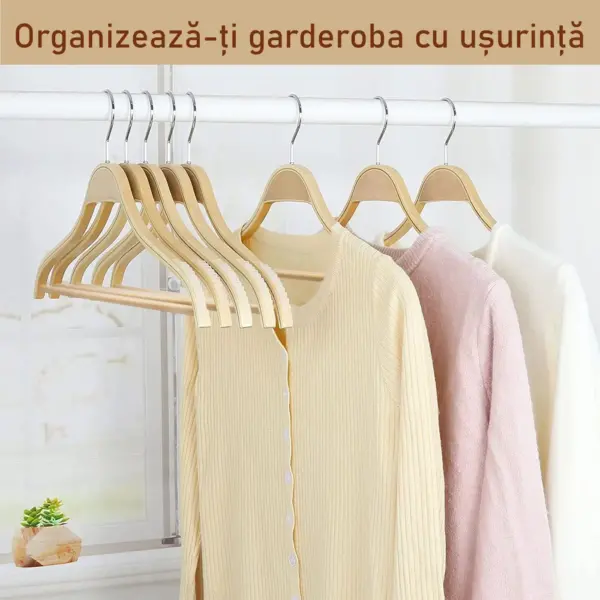 Set umerase din lemn cu margini de cauciuc anti-alunecare, bară pentru pantaloni, natur, UUUM09 - imagine 7