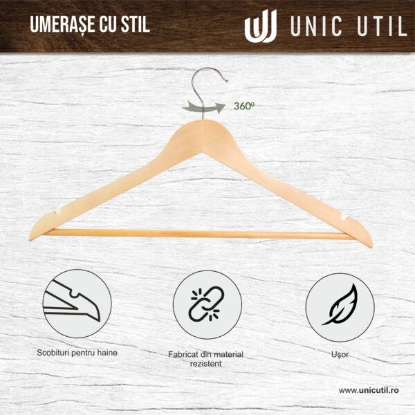 Umerase lemn unic hangers din lemn de artar, Natur, UUUM11 - imagine 5