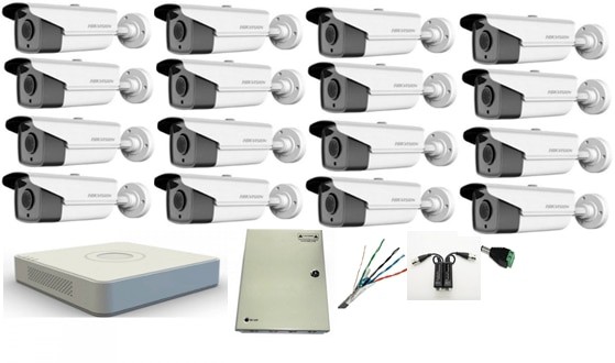 Kit complet 16 camere supraveghere exterior Hikvision 1080P 80 m IR