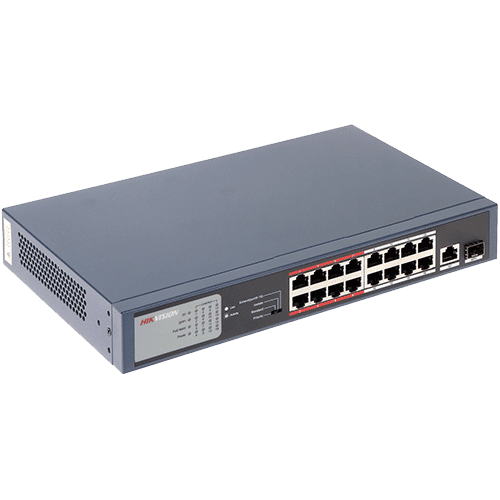 Switch 16 porturi PoE, 2 porturi uplink – HIKVISION