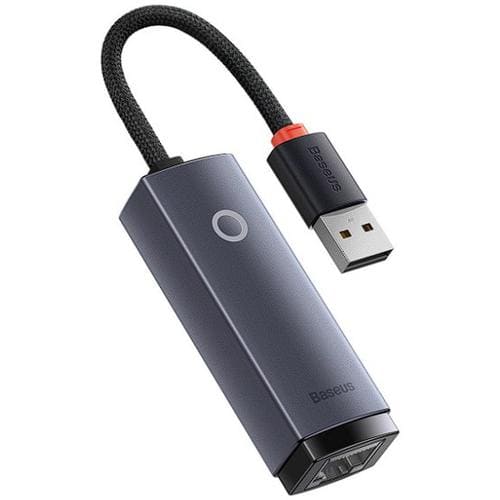 Adaptor placa de retea Baseus Lite WKQX000013, USB 2.0 – RJ-45 10/100 Mbps, metalic, LED (Gri)