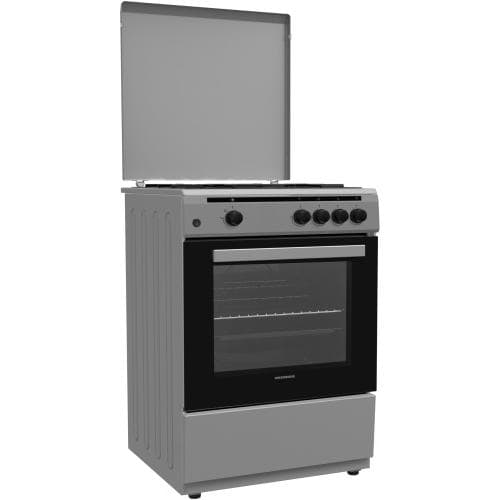 Aragaz Heinner HFSC-V60SL, Gaz, 4 arzatoare, Aprindere electrica, Dispozitiv de siguranta, Duze GPL incluse, 60 cm (Negru/Argintiu)