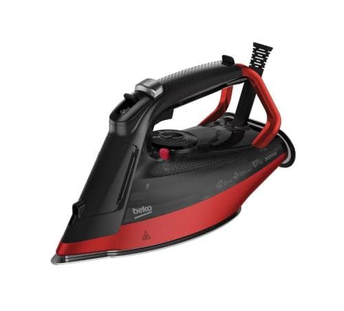 Fier de calcat Beko Steam SIM8130R, 3000 W, Talpa ceramica SoftGlide, 0.35 L, Oprire automata (Negru/Rosu)
