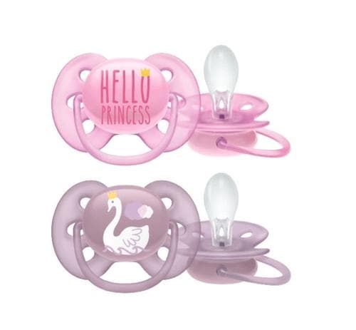 Set 2 suzete Philips-AVENT Ultra Soft SCF223/02, Ortodontica, 6-18 luni (Roz/Mov)