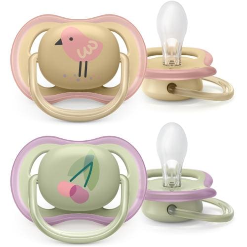 Set 2 suzete Philips Avent Ultra Air SCF085/13, Ortodontice, 0-6 luni (Verde/Crem)