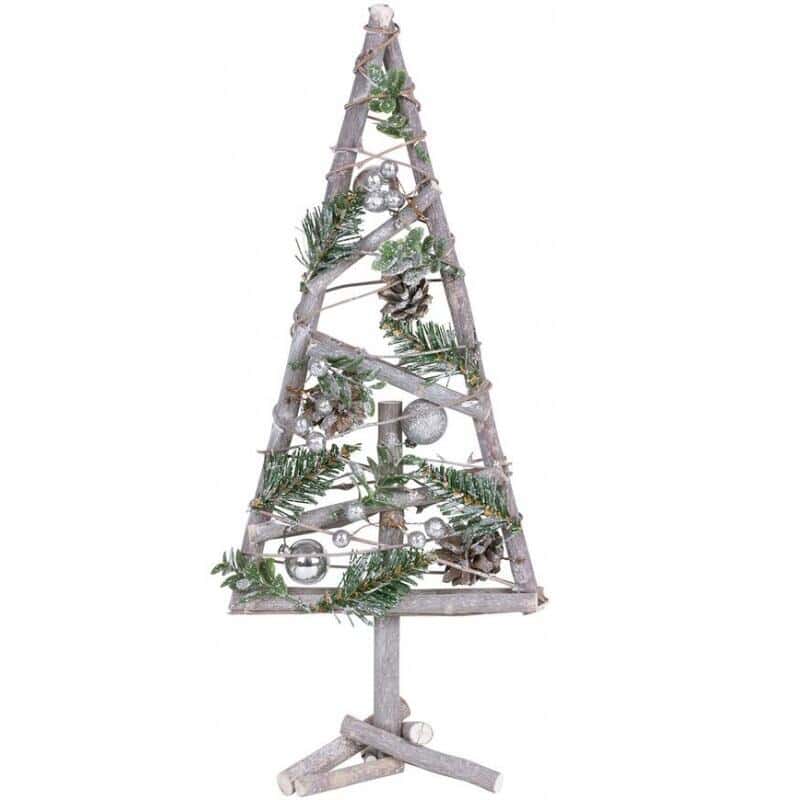 Decoratiune craciun Mini brad din lemn cu globuri