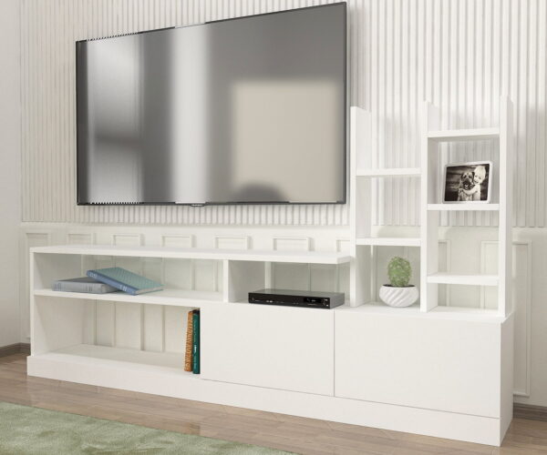 Biblioteca Living UnicUtil,164 x 25 x 91 cm, Alb, front PAL - imagine 5