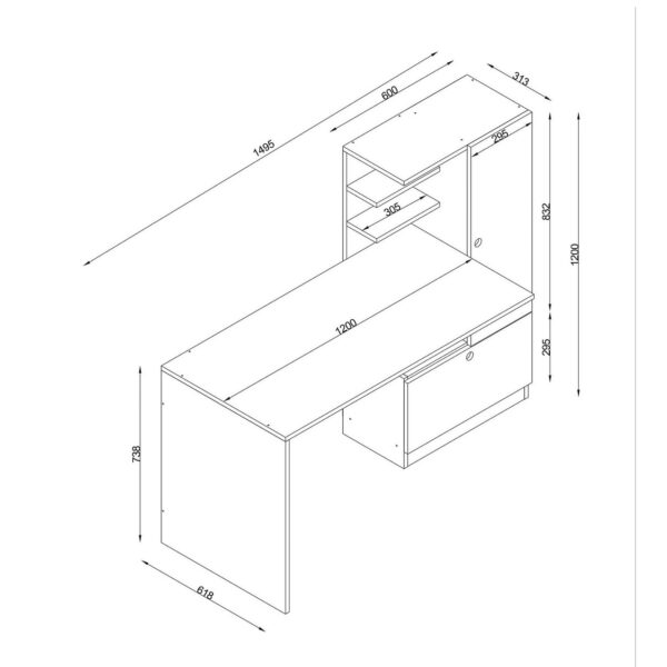 Birou, Smart Space, UnicUtil, 149.5 x 61.8 x 120 cm, Alb, UUDESK25 - imagine 8