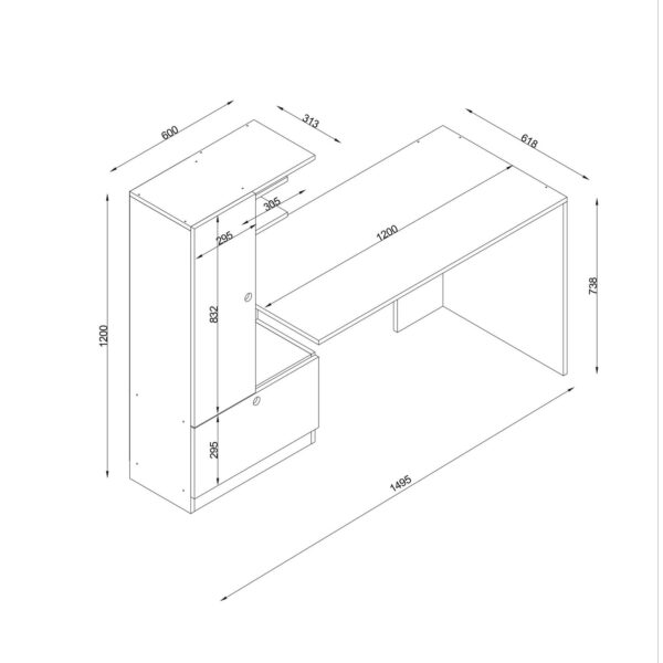 Birou, WhiteEdge Design, UnicUtil, 149.5 x 61.8 x 120 cm, Alb, UUDESK16 - imagine 8
