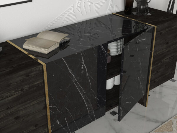 Comoda UnicUtil Luxury Edition, PAL Melaminat, 180 x 47 x 75 cm, Negru-Auriu - imagine 5