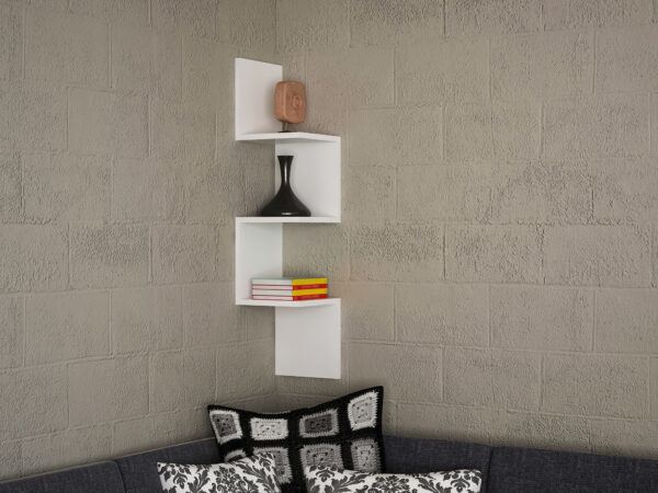 Etajera de Perete pentru colt, UnicUtil, 25 x 25 x 105 cm, Alb - imagine 4