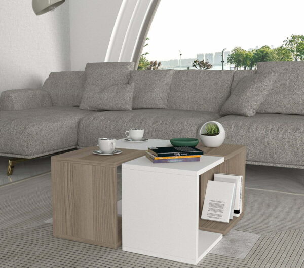 Masuta de Cafea Multifunctionala, UnicUtil, 59 x 31 x 59 cm, Alb si Maro - imagine 6
