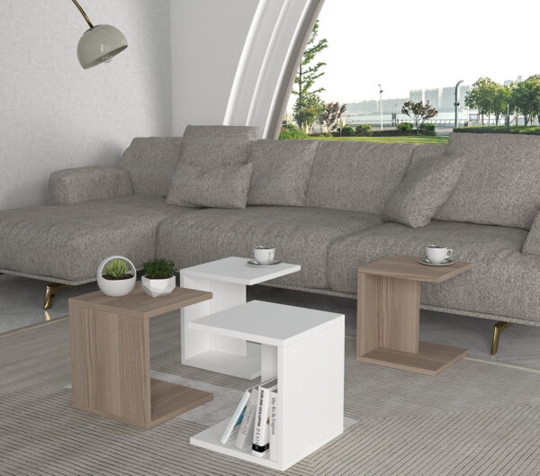 Masuta de Cafea Multifunctionala, UnicUtil, 59 x 31 x 59 cm, Alb si Maro - imagine 7