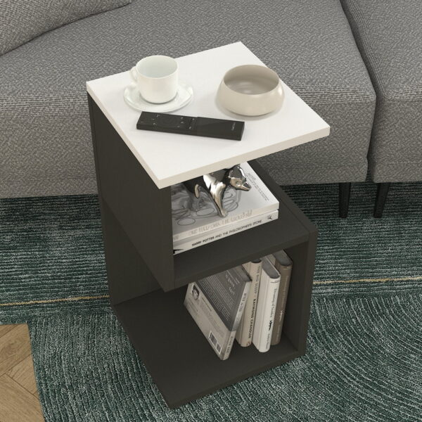 Noptiera/Masuta Cafea UnicUtil cu rafturi pe trei niveluri in model S, Gri Antracit, Alb Dreapta 30 x 30 x 55cm - imagine 4