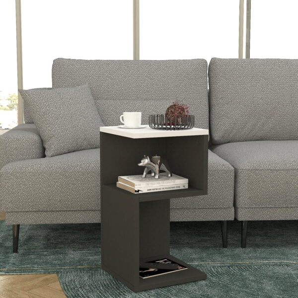 Set 2 Noptiere UnicUtil cu rafturi pe trei niveluri in model S, Alb, Gri Antracit 30 x 30 x 55cm - imagine 5