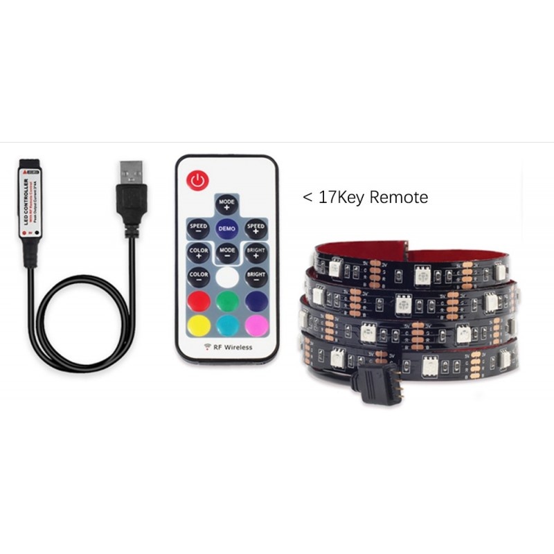 Banda LED Multicolor USB 5050 RGB Flexibila Decorat Exterior Interior 1M Waterproof cu Telecomanda, Iluminat interior - imagine 4