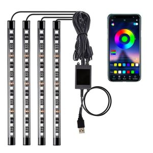 Benzi Led Auto Techstar®, MultiColore, RGB, 12 Leduri x 4 Benzi, Control Aplicatie, Bluetooth, Android, Accesorii tuning auto