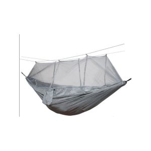 Hamac Gri Tip Parasuta cu Plasa Anti-Tantari 210T Nylon Portabil si Compact cu Accesorii
