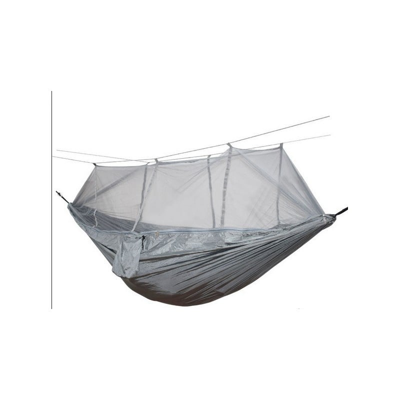 Hamac Gri Tip Parasuta cu Plasa Anti-Tantari 210T Nylon Portabil si Compact cu Accesorii