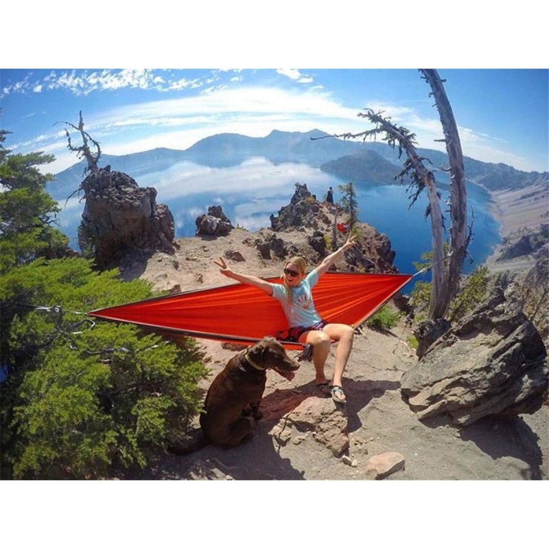 Hamac Portocaliu Tip Parasuta 210T Nylon Portabil si Compact cu Accesorii Incluse Marime 260 x 140cm Greutate Suportata 250kg, Alte categorii - imagine 6