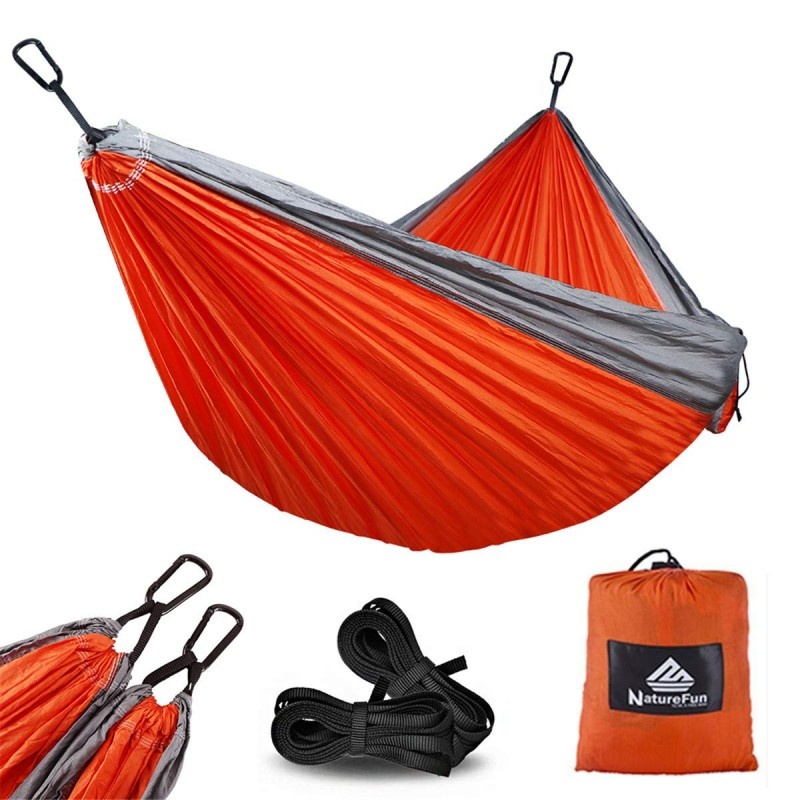 Hamac Portocaliu Tip Parasuta 210T Nylon Portabil si Compact cu Accesorii Incluse Marime 260 x 140cm Greutate Suportata 250kg, Alte categorii - imagine 8