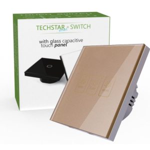 Intrerupator Touch Techstar® TG02, Sticla Securizata, Design Modern, Iluminare LED, 3 Faze, Auriu, Intrerupatoare – ofertă, preț și specificații