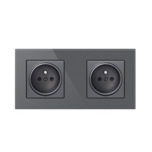 Priza Techstar® Crystal TS2, Dubla, Sticla Securizata, Culoare Gri Metal, 16A, Prize – ofertă, preț și specificații