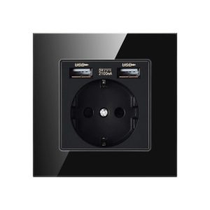 Priza Techstar® Crystal TSU1, Simpla, 2 x USB, 2.1 A, Culoare Negru Onyx, Sticla Securizata, 16A, Prize – ofertă, preț și specificații