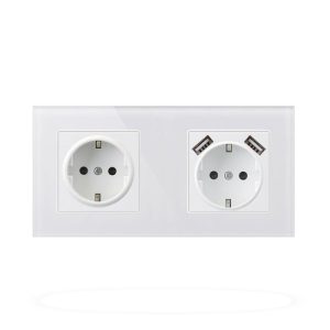 Priza Techstar® Crystal TSU2, Dubla, 2 x USB, 2.1 A, Culoare Alb Frost, Sticla Securizata, 16A, Prize – ofertă, preț și specificații