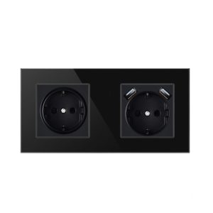 Priza Techstar® Crystal TSU2, Dubla, 2 x USB, 2.1 A, Culoare Negru Onyx, Sticla Securizata, 16A, Prize – ofertă, preț și specificații