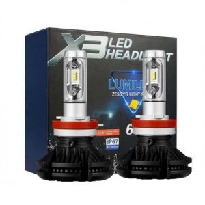 Set 2 LED-uri Auto Techstar® X3, H7, 25w, 3000 Lumeni, 3000K/6500K/8000K, AUTO, 12-24 Volti, ZES, Canbus, Miez Cupru, Radiator Aluminiu, Lumini LED auto