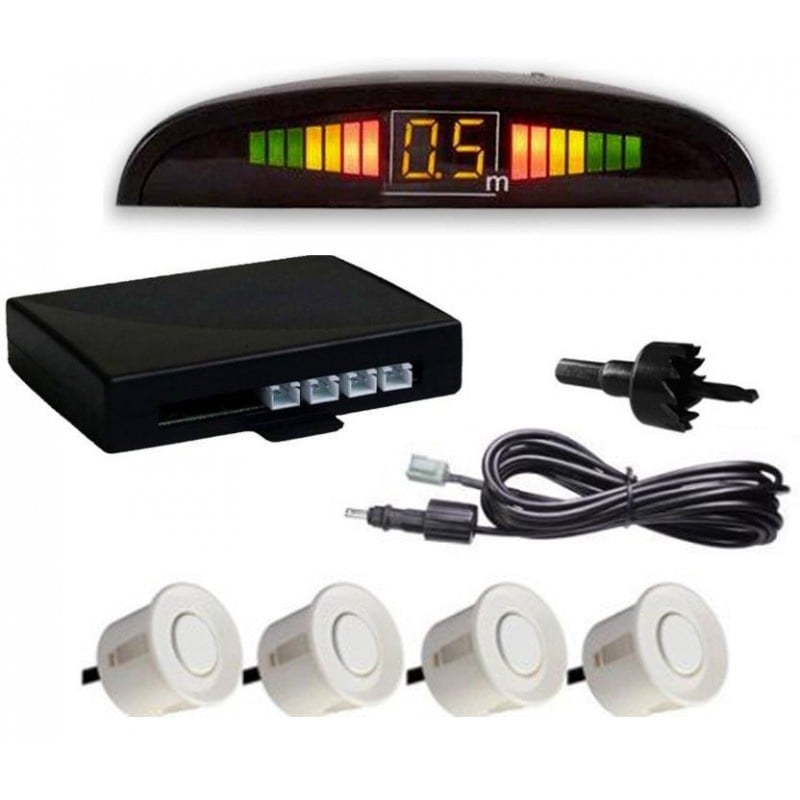 Set Senzori parcare auto detector parktronic display radar monitor 4 senzori ALB, Auto - Moto – ofertă, preț și specificații