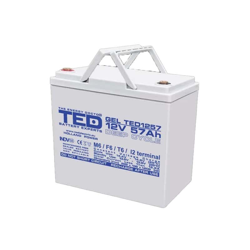 Acumulator pentru UPS sau panouri fotovoltaice TED GEL BA086431, 57Ah, 12V, M6, TED1257 Deep Cycle