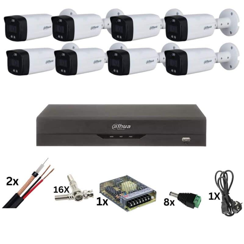 Kit de supraveghere cu 8 camere ColorVu 8MP, Lumina color 40M, Lentila 3.6mm, Alarma stroboscopica, DVR de 8 canale 4k, accesorii