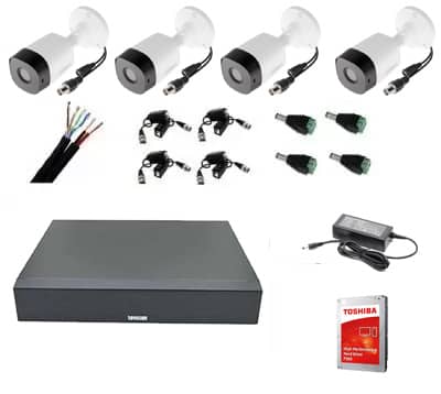 Sistem complet profesional 4 camere supraveghere exterior FULL HD 20m IR, DVR 4 canale, accesorii + hard 1TB